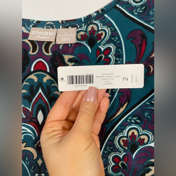 NWT Chico’s Travelers Imperial Paisley Tunic 3/4 Sleeve Size 2 - Picture 6 of 7